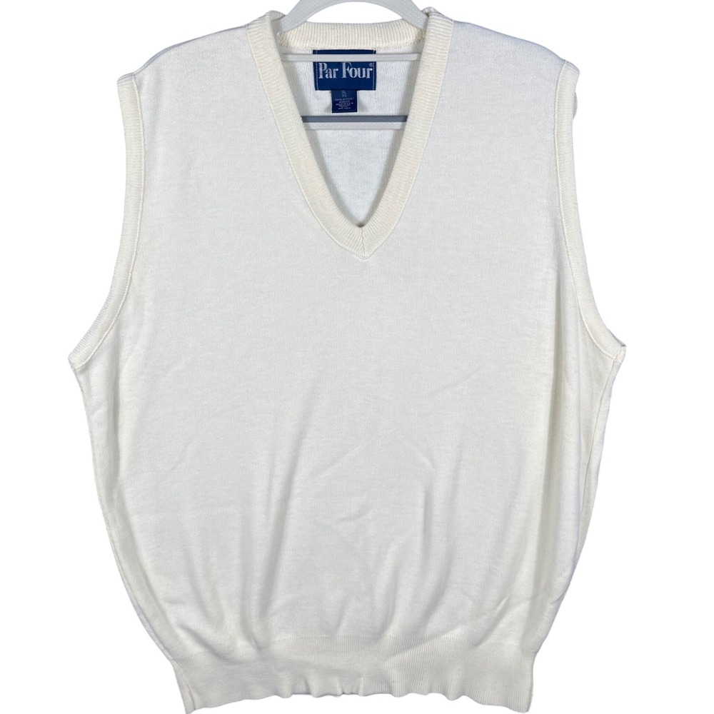 Par Four Sweater Vest Mens XL Ivory V-Neck Acrylic Knit Vintage Made in USA